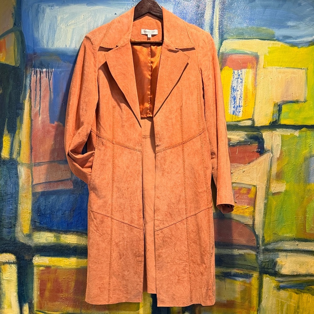 Coldwater Creek suede open front duster-terracotta color w/seam design detail 12